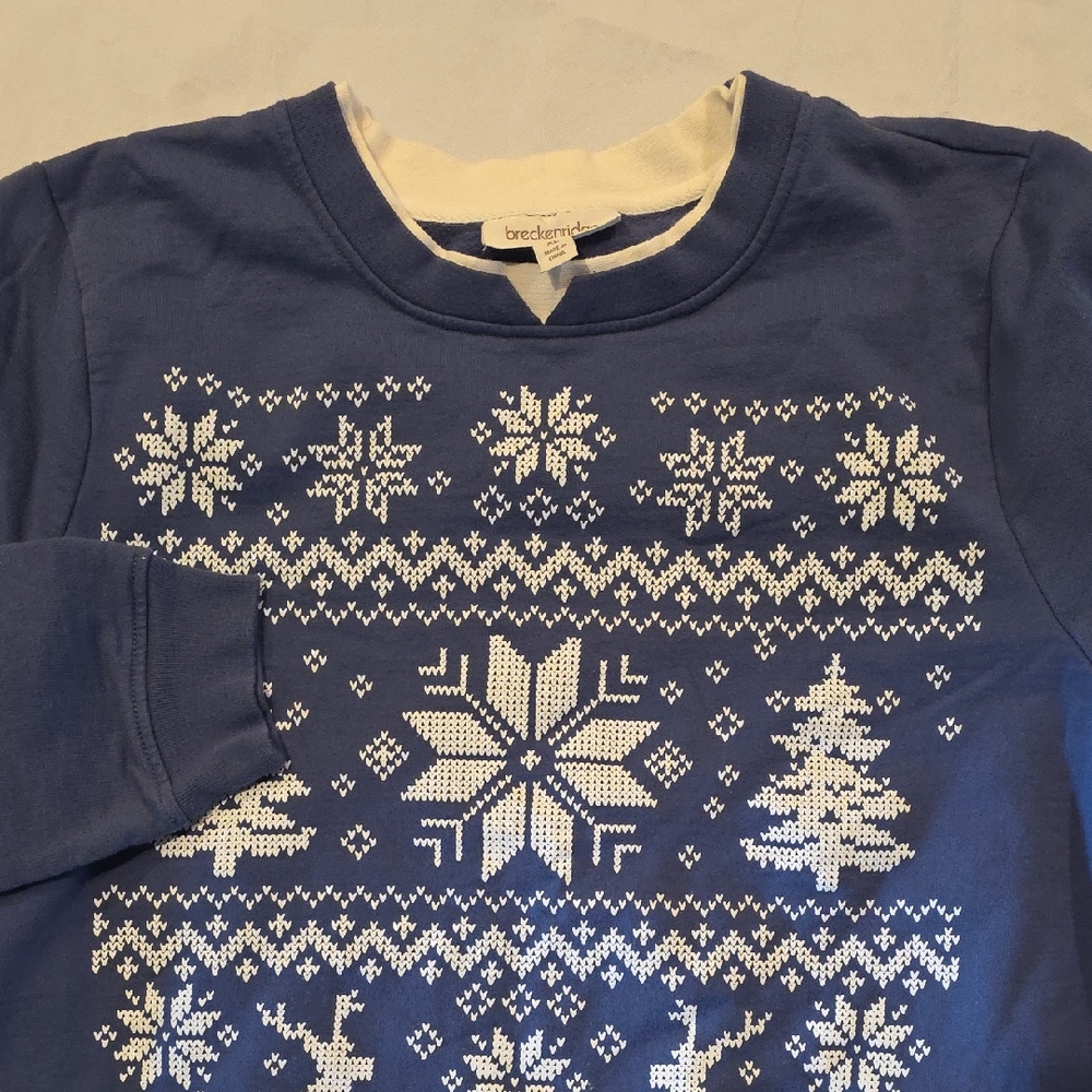 Breckenridge Women's Christmas Holiday Crewneck Sweatshirt Blue White Grandma XL